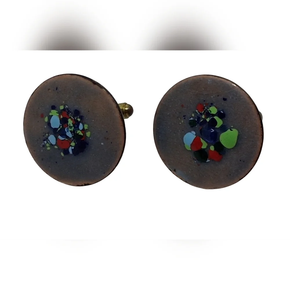 Vintage Mid-Century Modern Enamel on Copper Confetti Cufflinks - Abstract Art